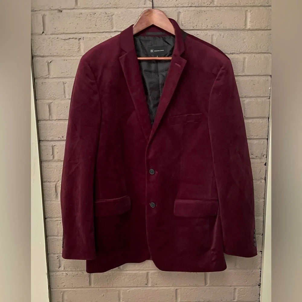 I.N.C. Burgundy Merlot velour blazer L